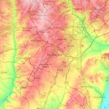 Mapa topográfico Fuenlabrada, altitud, relieve