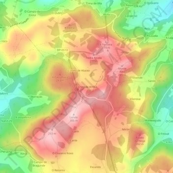Mapa topográfico Corteo de Arriba, altitud, relieve