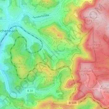 Mapa topográfico Vormwald, altitud, relieve