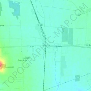 Mapa topográfico Santa Fe, altitud, relieve