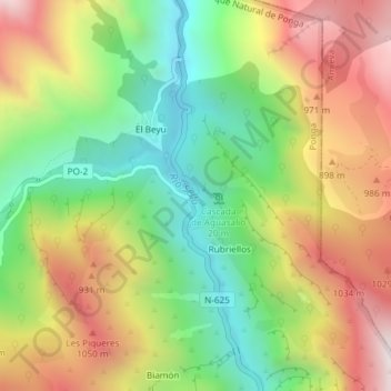 Mapa topográfico Puente Vidosa, altitud, relieve