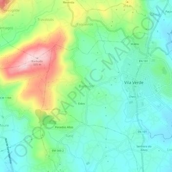 Mapa topográfico Barbudo, altitud, relieve
