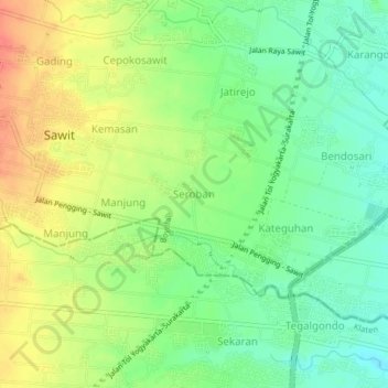 Mapa topográfico Seroban, altitud, relieve