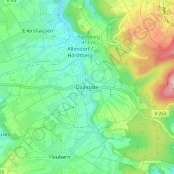 Mapa topográfico Dainrode, altitud, relieve