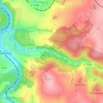 Mapa topográfico Lößnitztal, altitud, relieve