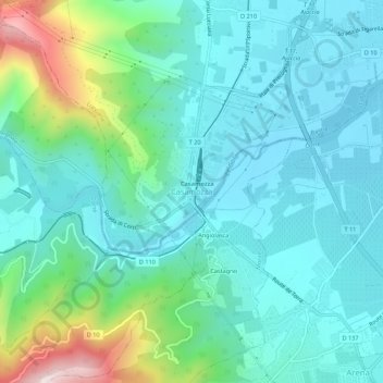 Mapa topográfico Casamozza, altitud, relieve