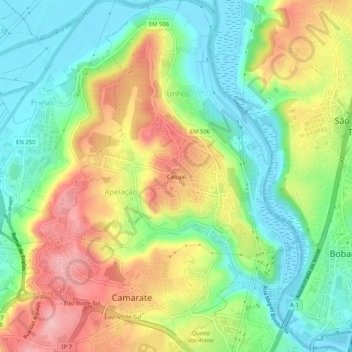 Mapa topográfico Catujal, altitud, relieve