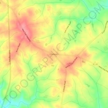 Mapa topográfico Oakway, altitud, relieve