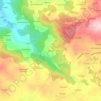 Mapa topográfico Tasende, altitud, relieve