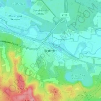 Mapa topográfico Flaesheim, altitud, relieve