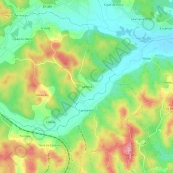Mapa topográfico Barreira, altitud, relieve