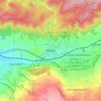 Mapa topográfico Röblitz, altitud, relieve