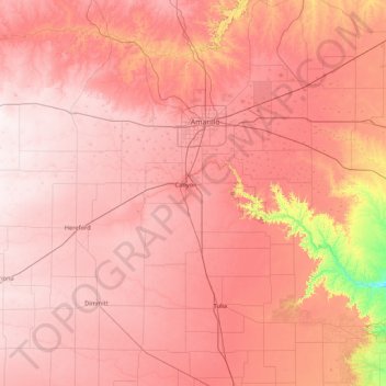 Mapa topográfico Randall, altitud, relieve