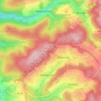 Mapa topográfico Am Nollen, altitud, relieve