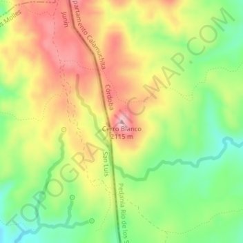 Mapa topográfico Cerro Blanco, altitud, relieve