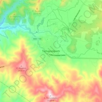 Mapa topográfico Tamazulápam, altitud, relieve