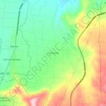 Mapa topográfico Las Trancas, altitud, relieve