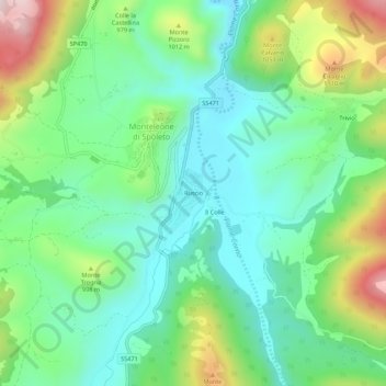Mapa topográfico Ruscio, altitud, relieve
