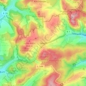 Mapa topográfico Hövel, altitud, relieve