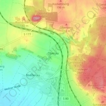 Mapa topográfico Oberau, altitud, relieve