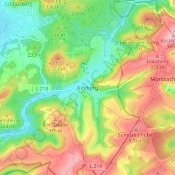 Mapa topográfico Kirrberg, altitud, relieve