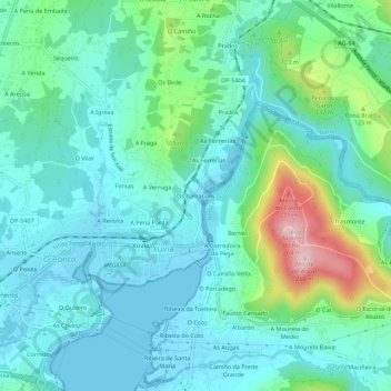Mapa topográfico Os Barracóns, altitud, relieve