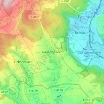 Mapa topográfico Gauangelloch, altitud, relieve