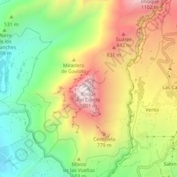 Mapa topográfico Roque del Conde, altitud, relieve