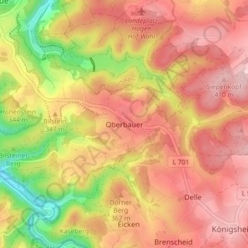 Mapa topográfico Oberbauer, altitud, relieve
