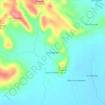 Mapa topográfico Las Ardenas, altitud, relieve