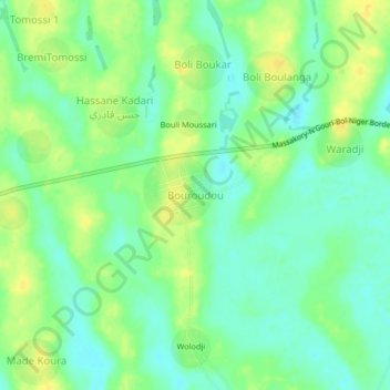 Mapa topográfico Bouroudou, altitud, relieve
