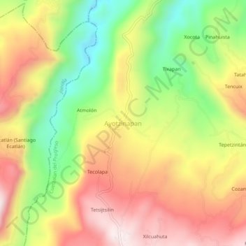 Mapa topográfico Ayotzinapan, altitud, relieve