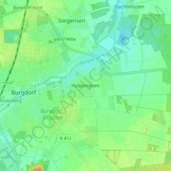 Mapa topográfico Hülptingsen, altitud, relieve