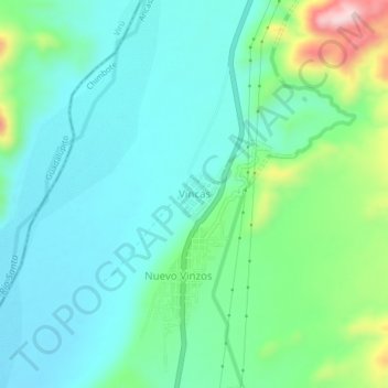 Mapa topográfico Vincas, altitud, relieve