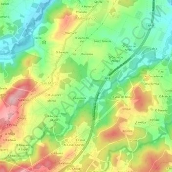 Mapa topográfico Cancelada, altitud, relieve