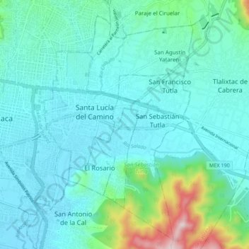 Mapa topográfico Santa Cruz Amilpas, altitud, relieve