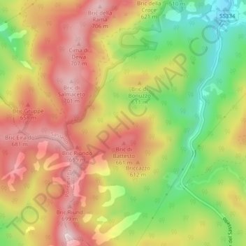 Mapa topográfico Tarta, altitud, relieve