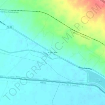 Mapa topográfico Alamo Alto, altitud, relieve