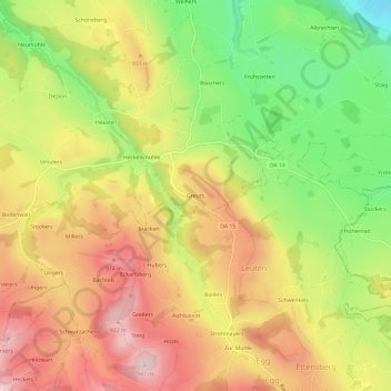 Mapa topográfico Greuts, altitud, relieve