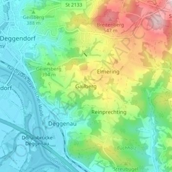 Mapa topográfico Gailberg, altitud, relieve