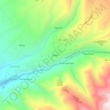 Mapa topográfico Llupa, altitud, relieve