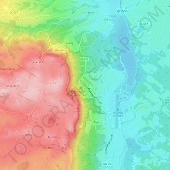 Mapa topográfico Paterzell, altitud, relieve