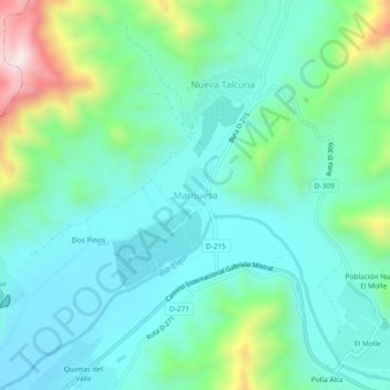 Mapa topográfico Marquesa, altitud, relieve