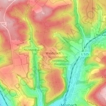 Mapa topográfico Waldstadt, altitud, relieve