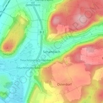 Mapa topográfico Schambach, altitud, relieve