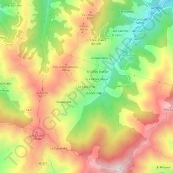 Mapa topográfico La Casa Cima, altitud, relieve