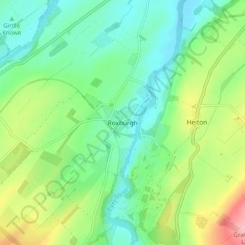 Mapa topográfico Roxburgh, altitud, relieve