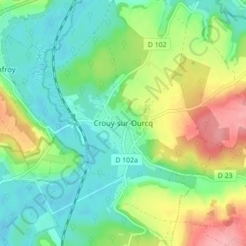 Mapa topográfico Crouy-sur-Ourcq, altitud, relieve