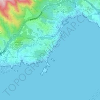 Mapa topográfico ses Illetes, altitud, relieve