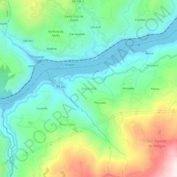Mapa topográfico Anreade, altitud, relieve